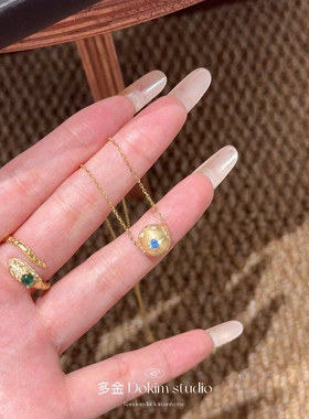 S925纯银复古拉丝小金球猫眼镀金项链轻奢女高级感转运珠锁骨链