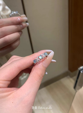 S925纯银天然翡翠蓝水开口戒指清冷感轻奢新中式富家千金风首饰
