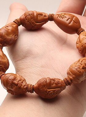 橄榄核雕刻五虎上将手串三国演义手链文玩把件男蜀国七雄单圈佛珠