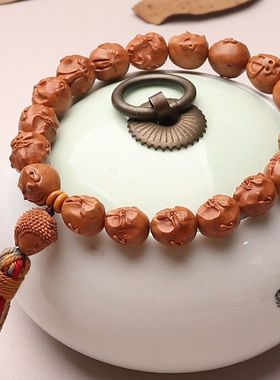 天然桃核手串雕刻脸谱十八罗汉龙纹核桃文玩佛珠手链男女文玩把玩