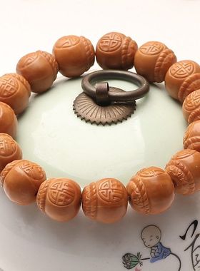 野生雕刻猴头核桃手串福袋光珠男士文玩单圈盘玩佛珠念珠手链男女