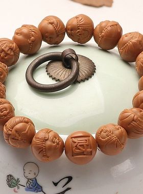 一心向佛小弥勒猴头桃核雕刻沙弥手串土豪凤羽文玩单圈招财弥勒男