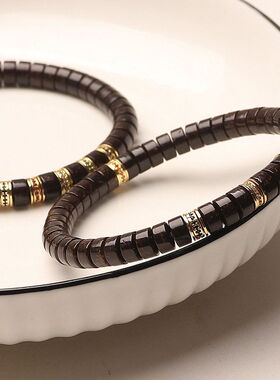 原创设计天然椰蒂药片单圈手链印尼原生态豪华绕指柔直切金盾归圆