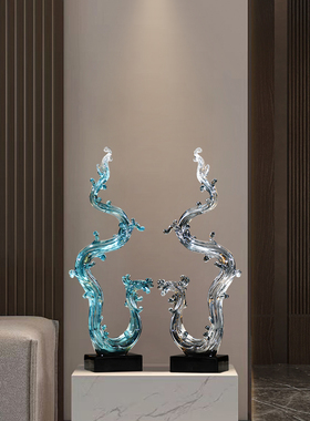 游龙流水新中式国潮抽象艺术雕塑摆件玄关酒店大厅极简装饰品高级