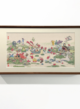 《金色传说》中国风宝可梦睡莲国画创意沙发背景装饰画高清喷绘
