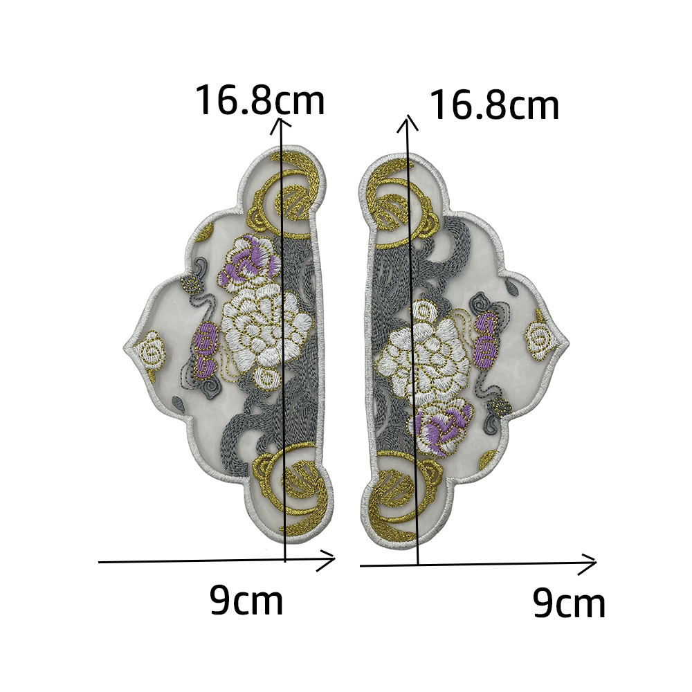 中国风新款绣花国潮民族风补子刺绣对开花形布贴装饰衣服补丁贴 - 图1