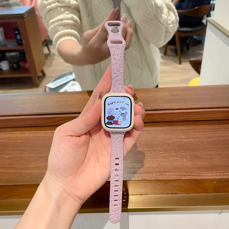 豹纹小蛮腰硅胶蝴蝶扣适用applewatch11代苹果手表S10iwatch9/8/7 - 图0