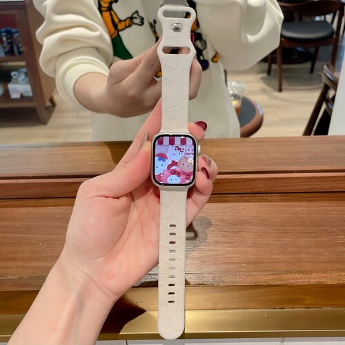 KT凯蒂猫印花硅胶蝴蝶扣表带适用applewatch11苹果手表S10iwatch9 - 图2