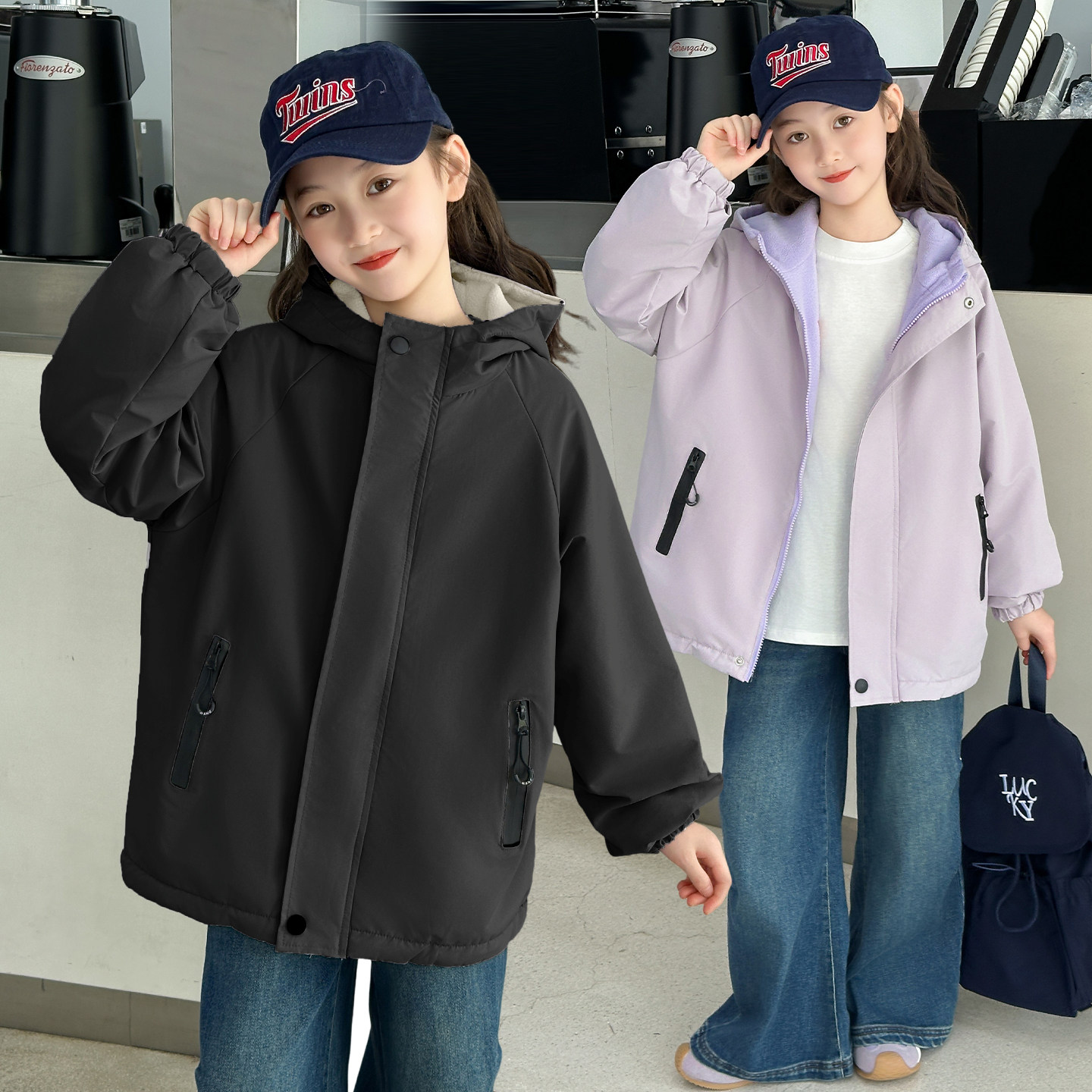 女童夹克衫两面穿外套加绒春秋装2025新款中大童冲锋衣双面穿风衣,淘宝优惠券,粉丝福利购,淘宝优惠卷