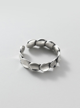 银复古个性开口戒指女日韩版气质几何圆片叠叠乐手饰戒指戒指、指