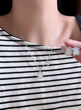 甜美少女微镶锆石贝母小熊项链女小众设计轻奢高级感耳环锁骨链潮