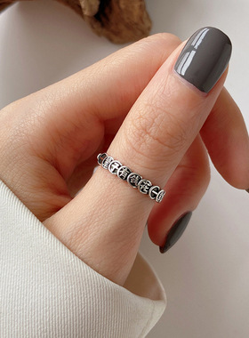 复古做旧戒指女个性ins潮小众设计一辈子有钱花开口指环可调节