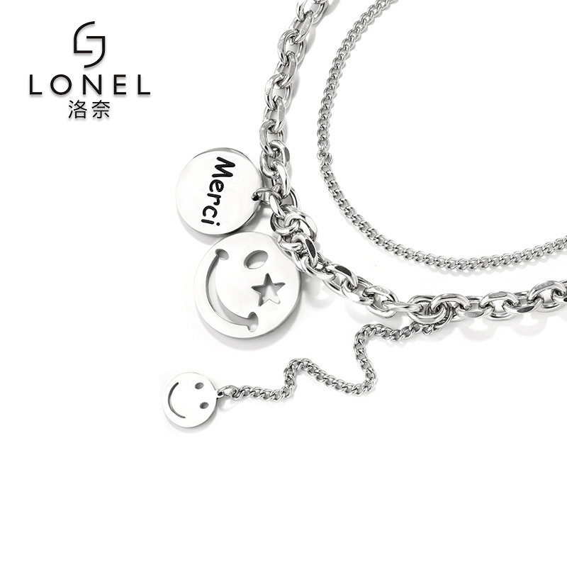 双层钛钢项链笑脸嘻哈卫衣毛衣链子 lonel洛奈项链