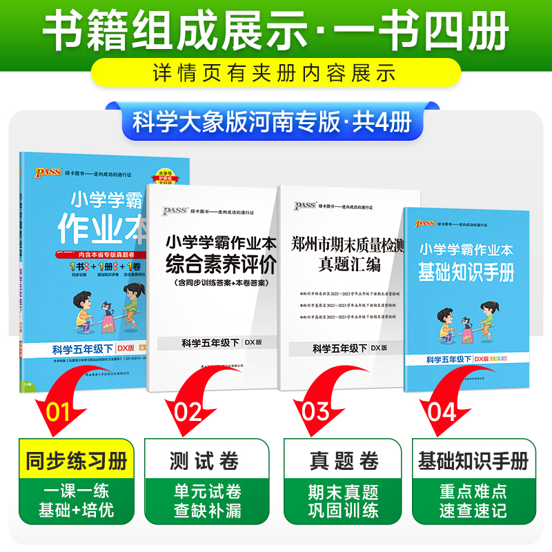 2024新版小学学霸作业本科学五年级上册下册大象版同步练习册知识点提优训练练习题全套送科学试卷达标测试教材天天练PASS绿卡图书-图1