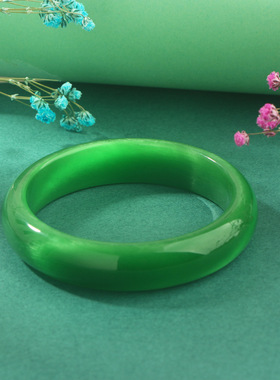 高档18mm20mm宽浅绿深绿色猫眼石手镯女金店做活动小礼品地摊热卖