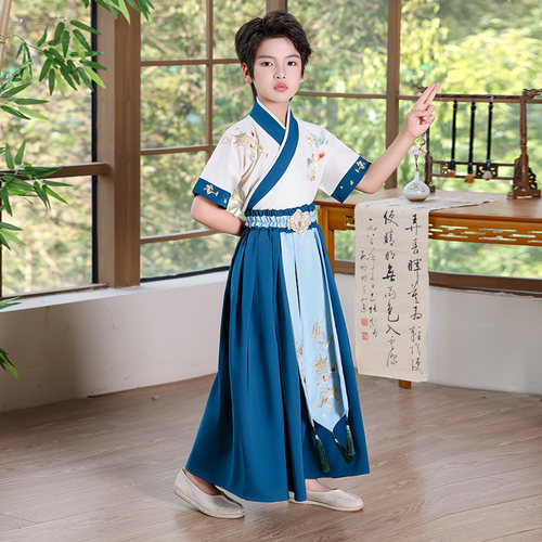 男童汉服2026新款中国风夏季古装男孩古风诗歌朗诵儿童国学演出服 - 图0