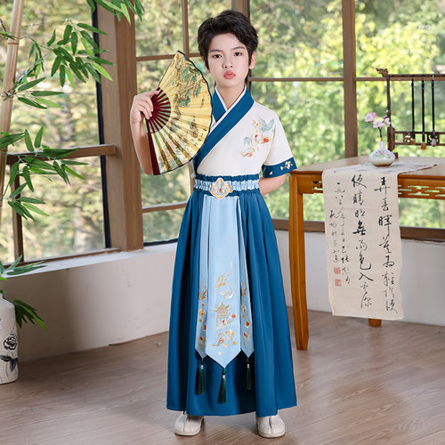 男童汉服2026新款中国风夏季古装男孩古风诗歌朗诵儿童国学演出服 - 图2