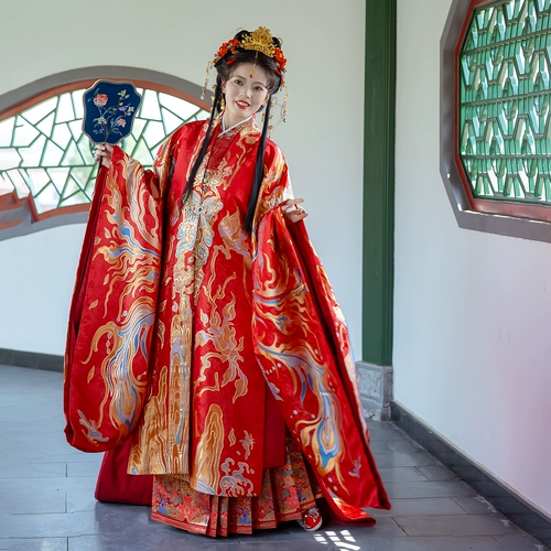 Qingruru оригинальный Ханьфу династии Мин имитация макияжа цветы свисающие до земли плащ-рубашка со шлейфом красное платье большого объема 2025 новинка 2025 года