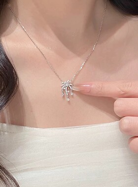 S999足银璀璨满钻烟花项链女生2026新款轻奢浪漫锁骨链送女友礼物