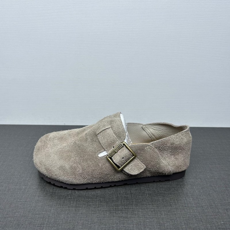 品牌撤柜处理牛皮勃肯鞋女春秋圆头平底皮带扣一脚蹬全包气质单鞋,淘宝优惠券,粉丝福利购,淘宝优惠卷