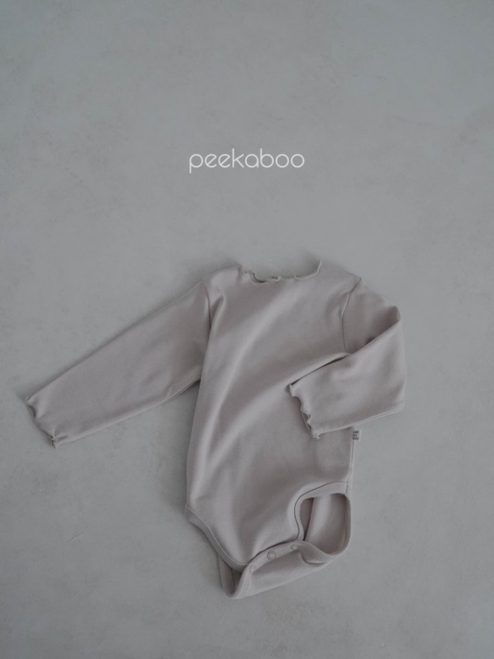 韩国童装代购PEEKABOO新款女婴童宝可爱纯色木耳边舒适爬服连身衣 - 图1