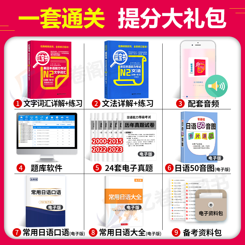 日语n2红蓝宝书新日本语能力等级考试N1红宝书词汇N3蓝宝书文法历年真题jlpt教材标准练习题考级阅读语法try完全掌握全真模拟试题4 - 图1