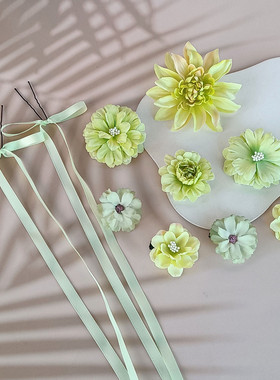 簪花夹子发饰绿色拍照古风头花朵