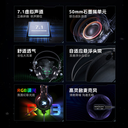 西伯利亚k9耳机头戴式游戏电竞7.1声道吃鸡听声辩位电脑有线耳麦 - 图0