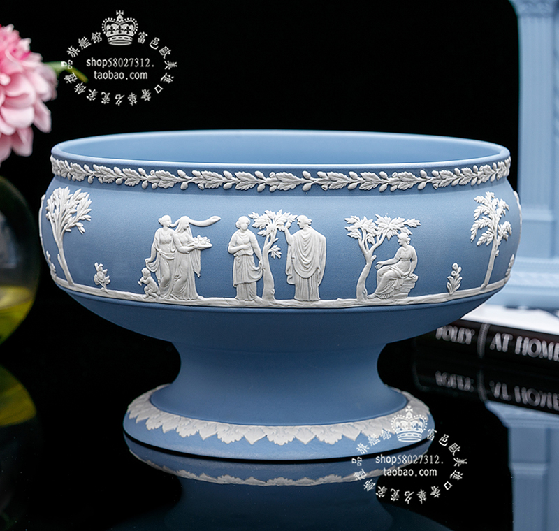 英国Wedgwood玉石浮雕1987希腊神话陶瓷花盆迎宾缽聚宝盆客厅花瓶 - 图0