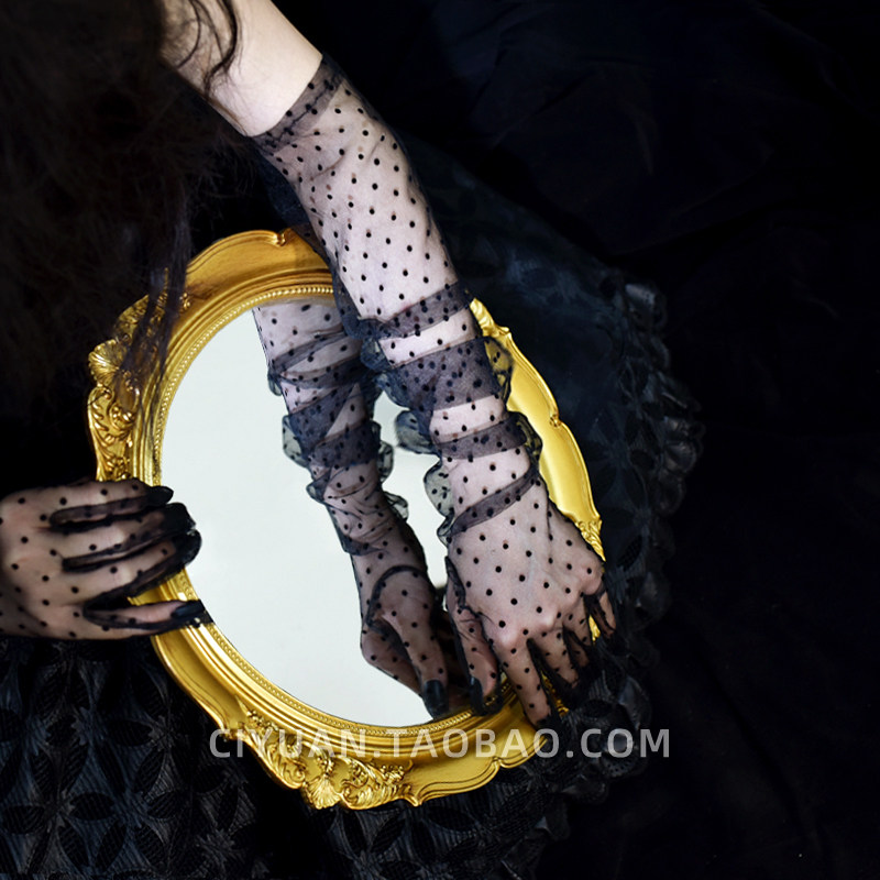 Lolita波点蕾丝网纱透明法式复古礼服长手套女lo娘搭配袖套臂袖 - 图0