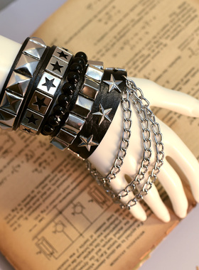 原宿Lolita赛博朋克亚比铆钉手链链条手环亚文化手脖护腕cos配饰