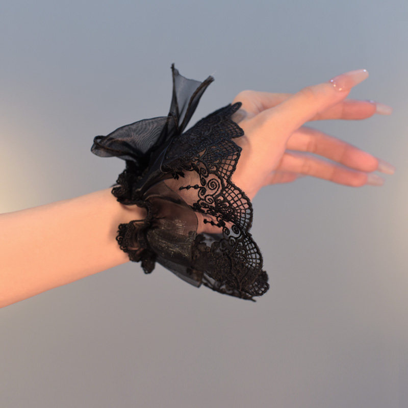 Lolita暗黑洛丽塔蝴蝶结蕾丝手套护腕配饰搭配手部装饰黑色袖套,淘宝优惠券,粉丝福利购,淘宝优惠卷