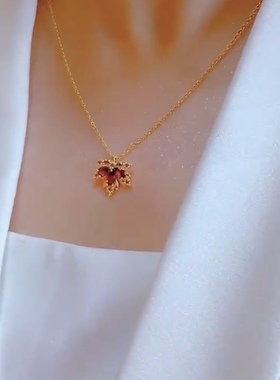 新款高级感红火枫叶项链女