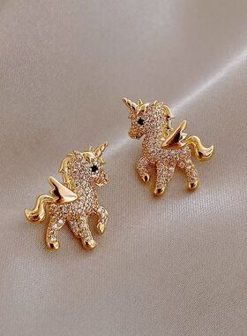 金色独角兽耳钉新款爆款
