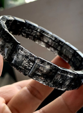 天然黑发晶手排水晶手牌黑碧玺发
