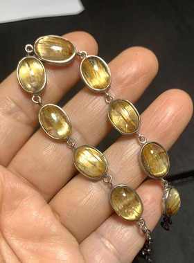 天然钛晶手金发晶蛋面镶嵌手链