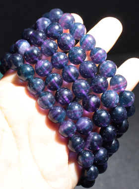 千蕊天然紫萤石手链 彩条纹莹石手串 蓝莹石聚宝盆 深紫