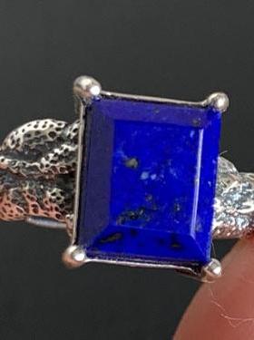 天然青金石银镶嵌戒指食指