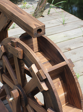 风水轮水车摆件流水鱼池假山水车大中小型水车木制防腐木假山喷泉