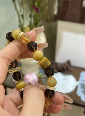 金霸大综合天然黄塔晶男女款手串金虎眼石黄水晶茶晶设计招米手链
