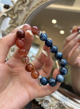 哪吒蓝晶石红胶花海蓝宝水晶手链手串男女款彩色锦鲤本命年礼物