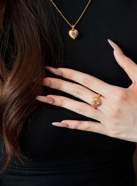 水贝黄金5D拉丝粉爱心戒指吊坠999足金时尚百搭高级感送女友礼物