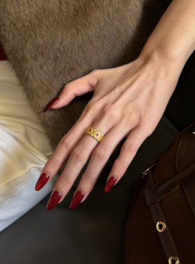 水贝足金999玫瑰花窗戒指莫桑钻镂空新中式轻奢花丝黄金指环送礼