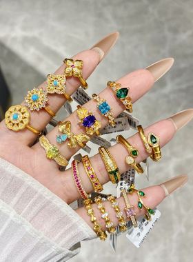 水贝黄金足金999镶嵌莫桑钻点钻女款送礼物轻奢戒指大合集