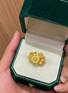 水贝5D超轻镶嵌黄金戒指足金999万花筒钉子蛇戒繁花拉丝点钻戒指