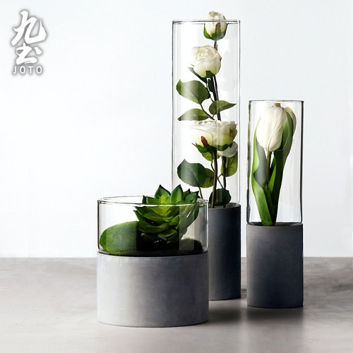 九土玻璃花瓶透明花器装饰摆件简约插花水培多肉花盆创意直筒北欧-图2