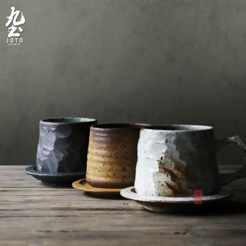 九土粗陶咖啡杯碟套装组手工日式复古咖啡杯艺术杯陶瓷手冲咖啡杯 - 图1