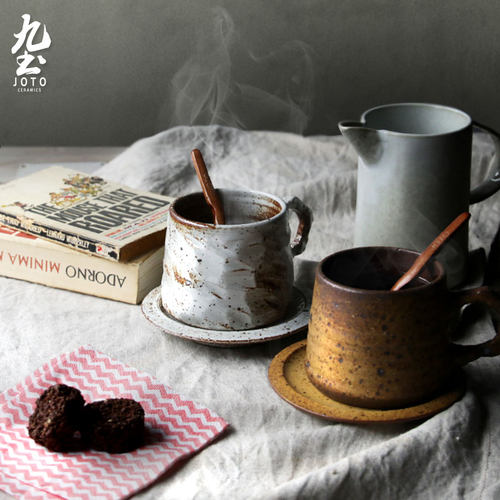 九土粗陶咖啡杯碟套装组手工日式复古咖啡杯艺术杯陶瓷手冲咖啡杯 - 图3