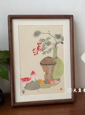 纯手绘清供图国画摆台茶室桌面摆件国风装饰画乔迁礼品伴手礼A4