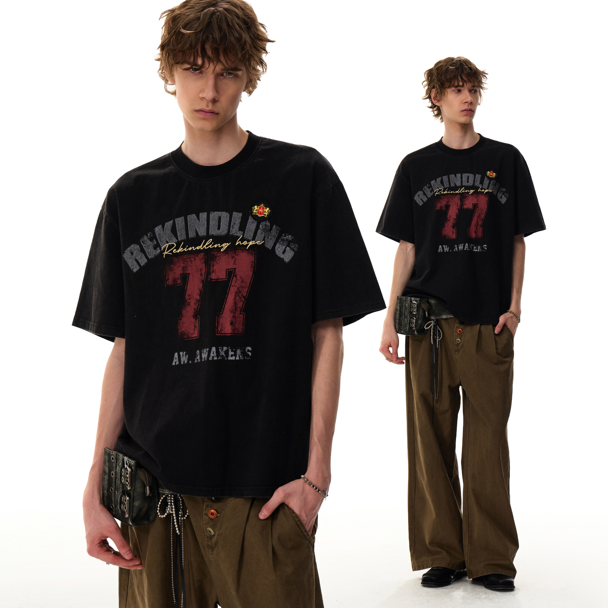 MRNEARLY 美式复古街头运动夏季情侣短袖t恤男高级感痞帅纯棉半袖,淘宝优惠券,粉丝福利购,淘宝优惠卷